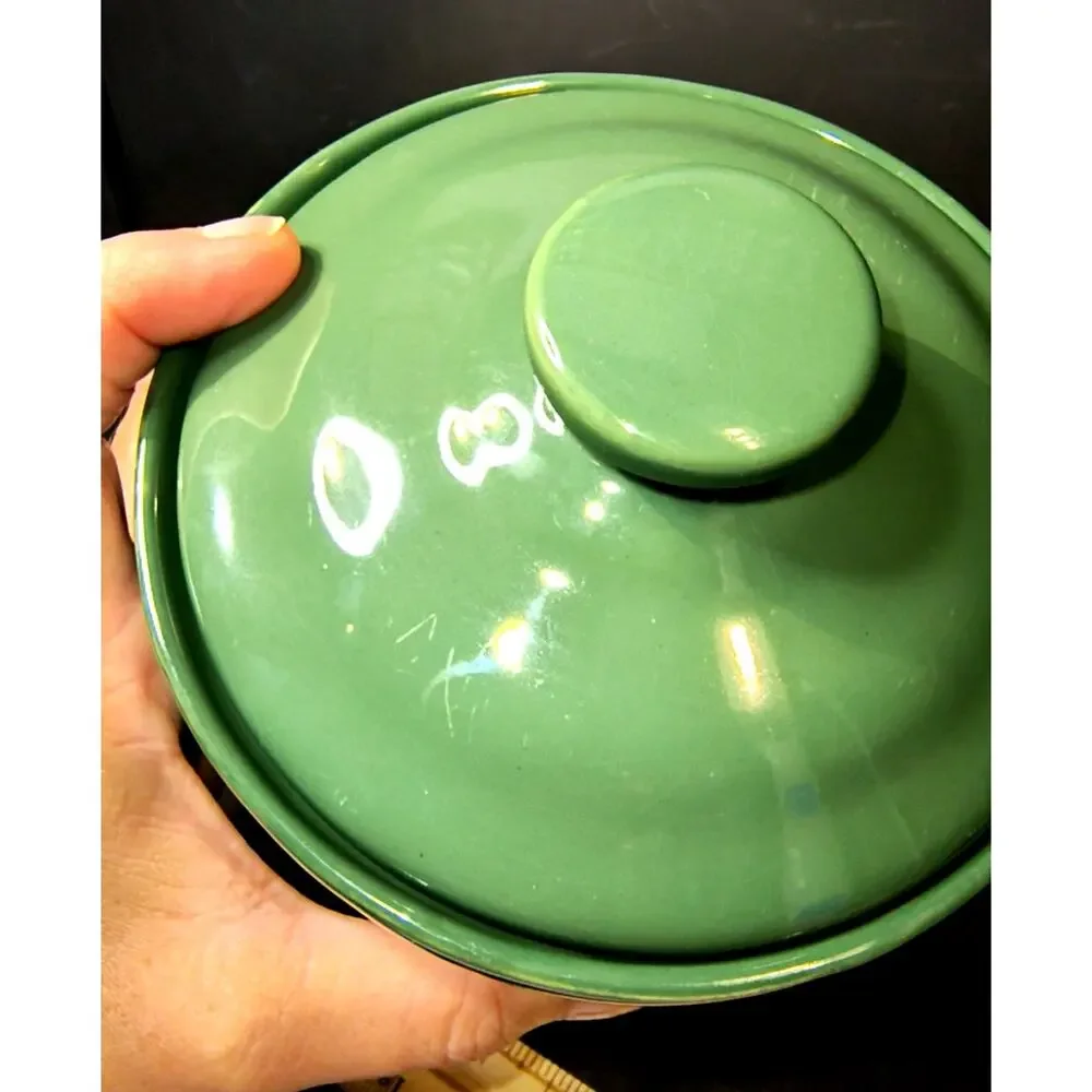 1870.  Green Ceramic Kitchen Cannister Medium with Air Sealing Grommet